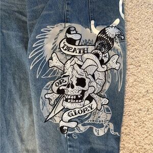 Ed Hardy denim death glory embroidery men’s jeans 40x30 blue